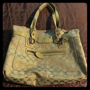 Coach Lime Green Tote in Classic Monogram Fabric